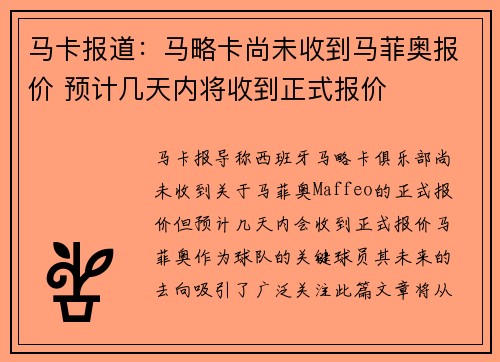 马卡报道：马略卡尚未收到马菲奥报价 预计几天内将收到正式报价
