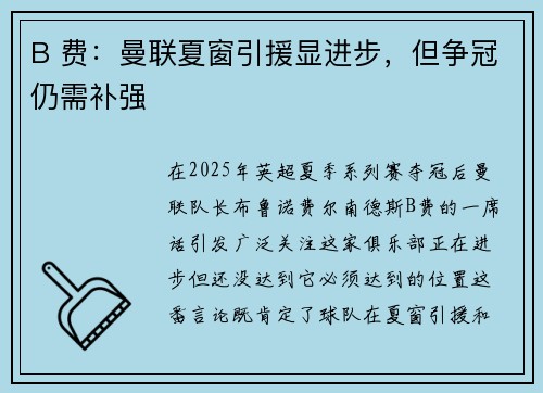 B 费：曼联夏窗引援显进步，但争冠仍需补强